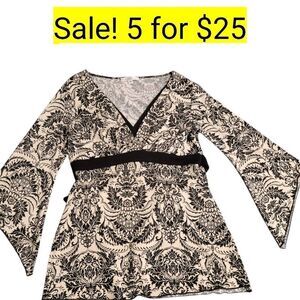 Soft Neutral Boho Cottagecore Floral Long Belle Sleeve Top on Sale 5 for $25